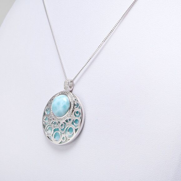 LARIMAR NECKLACE, ZIRCON Necklace, 925 Sterling Silver Necklace - Picture 3 of 9